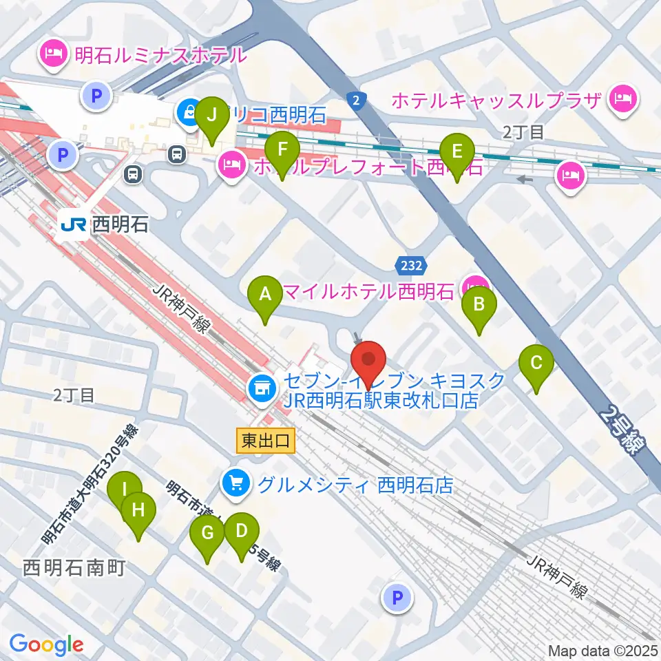 スガナミ楽器 西明石ミュージックセンター周辺のカフェ一覧地図