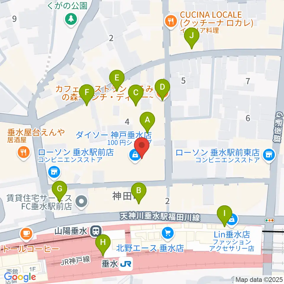 スガナミ楽器 垂水ミュージックセンター周辺のカフェ一覧地図