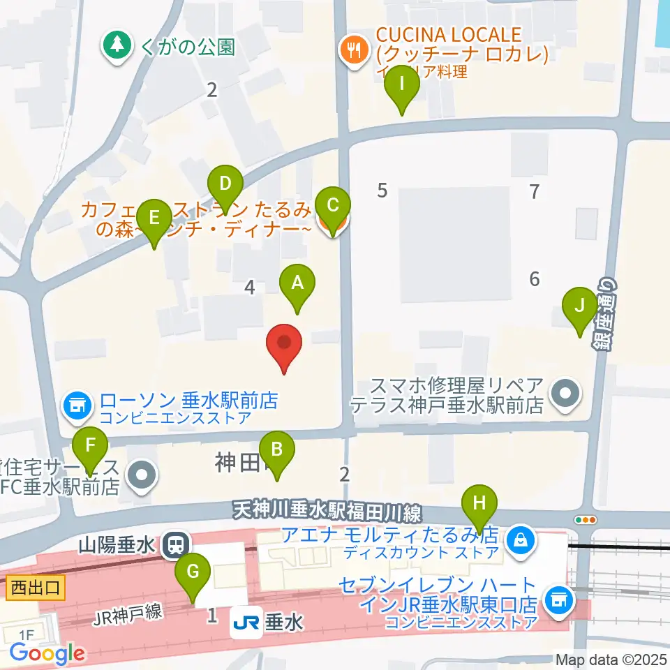 スガナミ楽器 垂水ミュージックセンター周辺のカフェ一覧地図