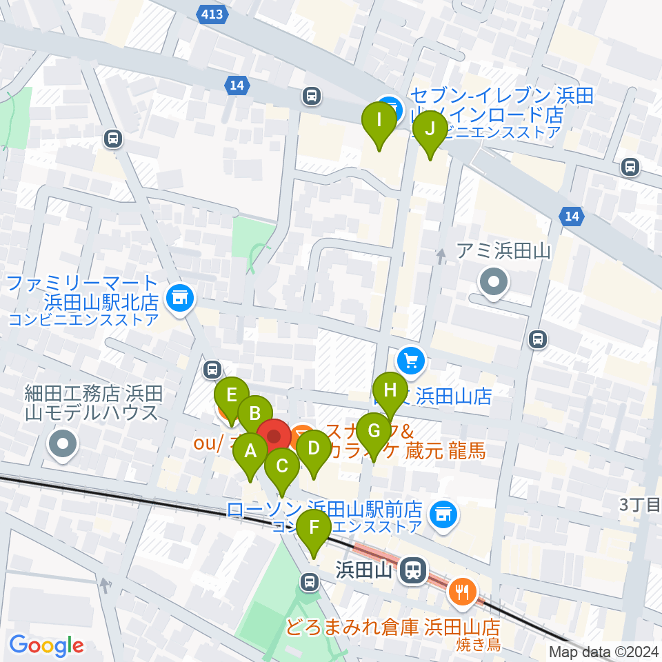 スガナミ楽器 浜田山センター周辺のカフェ一覧地図