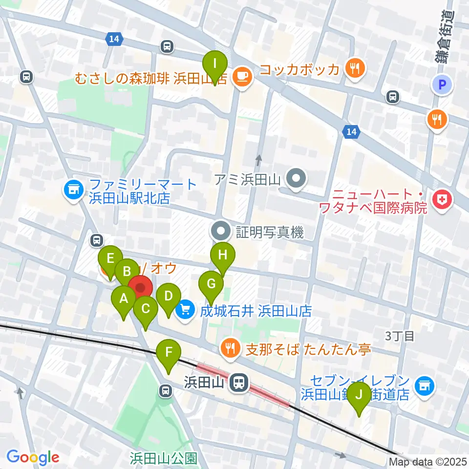スガナミ楽器 浜田山センター周辺のカフェ一覧地図