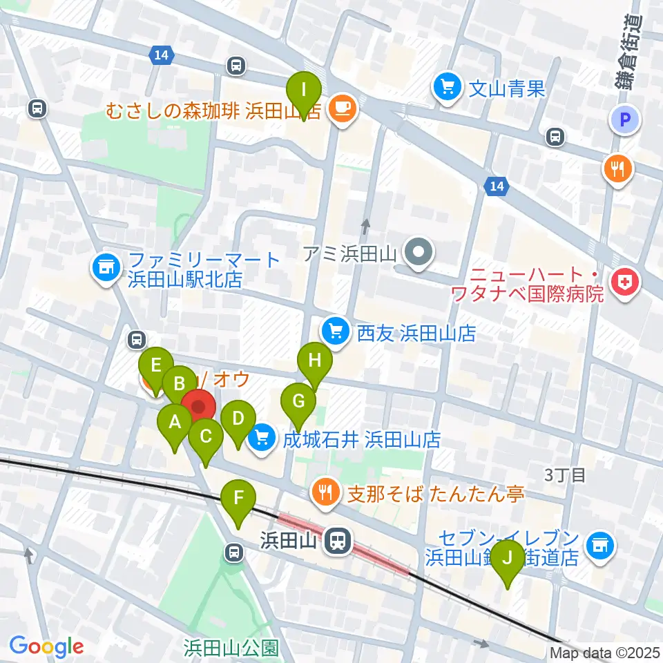 スガナミ楽器 浜田山センター周辺のカフェ一覧地図