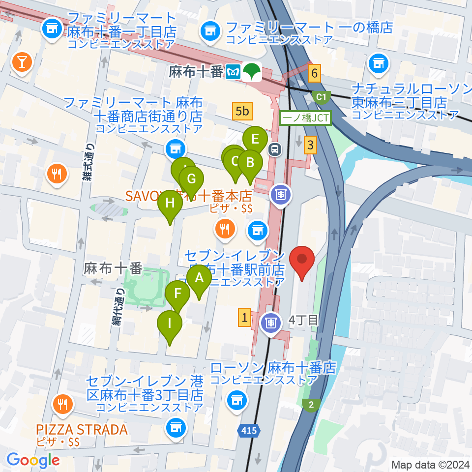 スガナミ楽器 麻布センター周辺のカフェ一覧地図