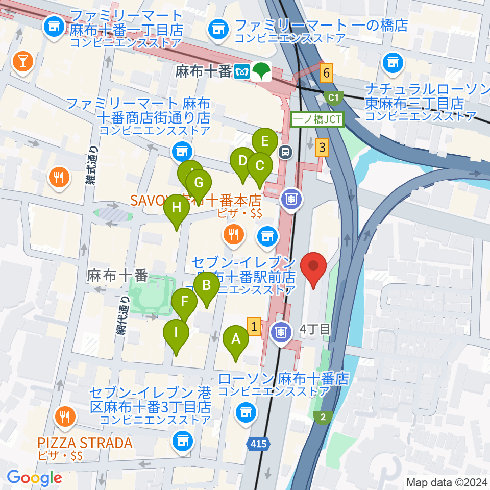 スガナミ楽器 麻布センター周辺のカフェ一覧地図