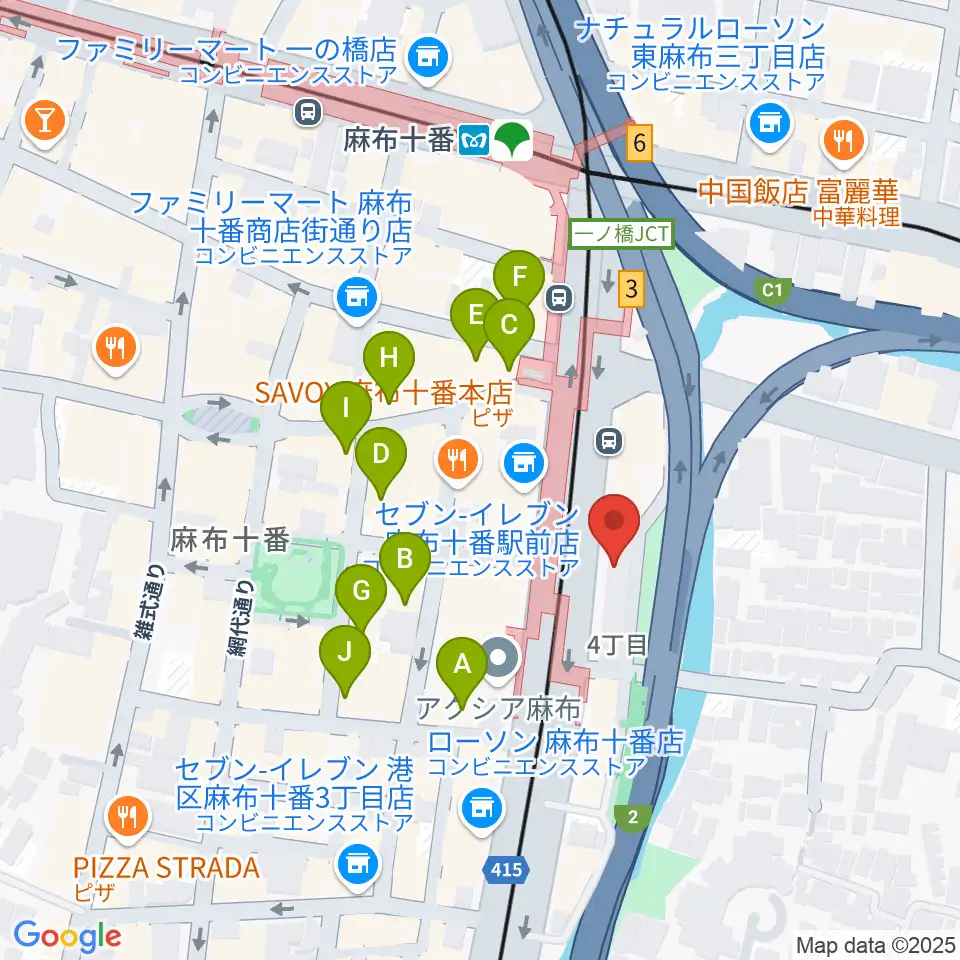 スガナミ楽器 麻布センター周辺のカフェ一覧地図