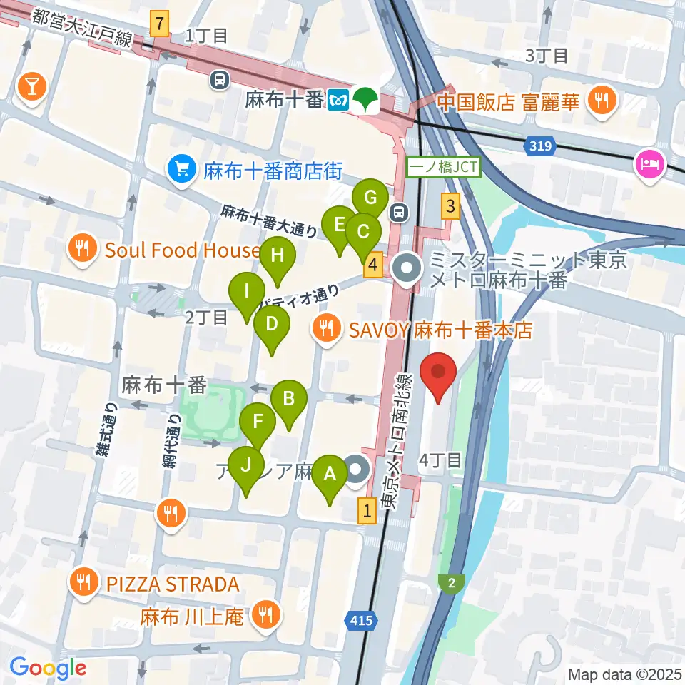 スガナミ楽器 麻布センター周辺のカフェ一覧地図