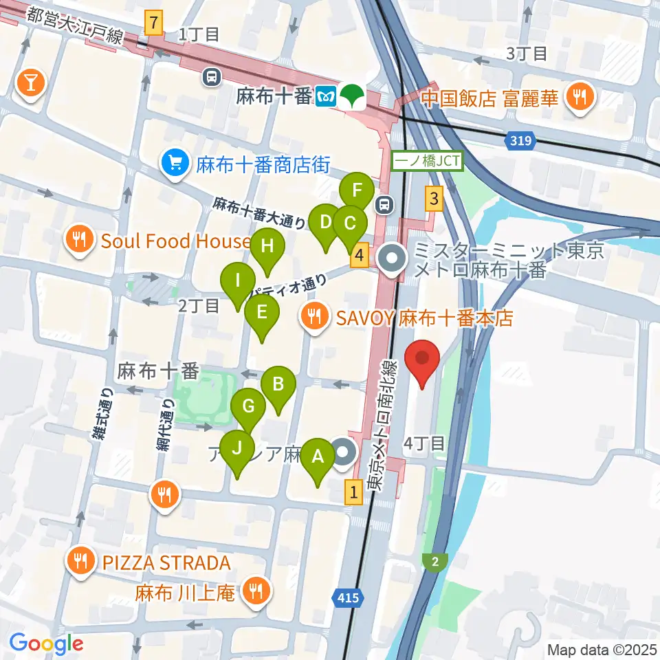 スガナミ楽器 麻布センター周辺のカフェ一覧地図