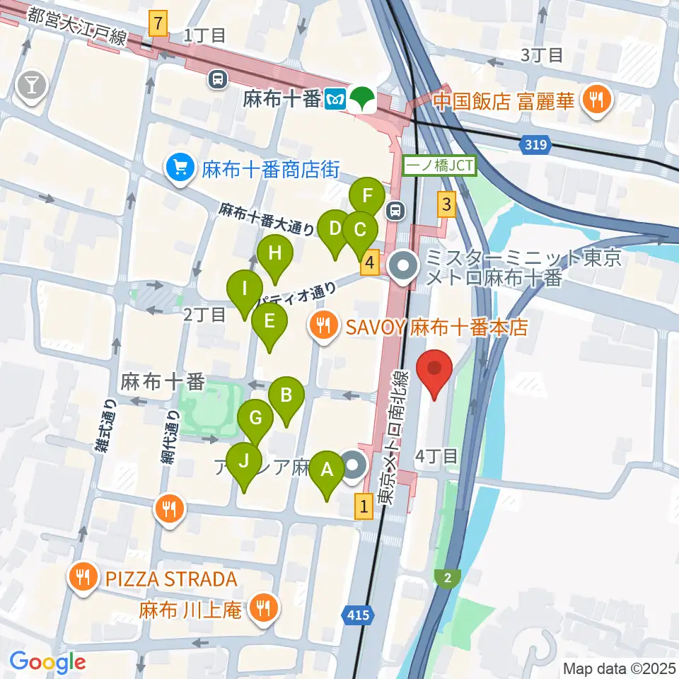スガナミ楽器 麻布センター周辺のカフェ一覧地図