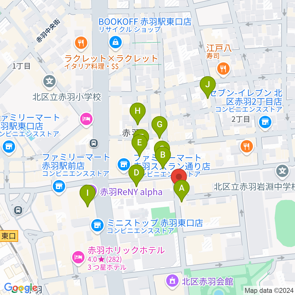 エークラスミュージック赤羽センター周辺のカフェ一覧地図