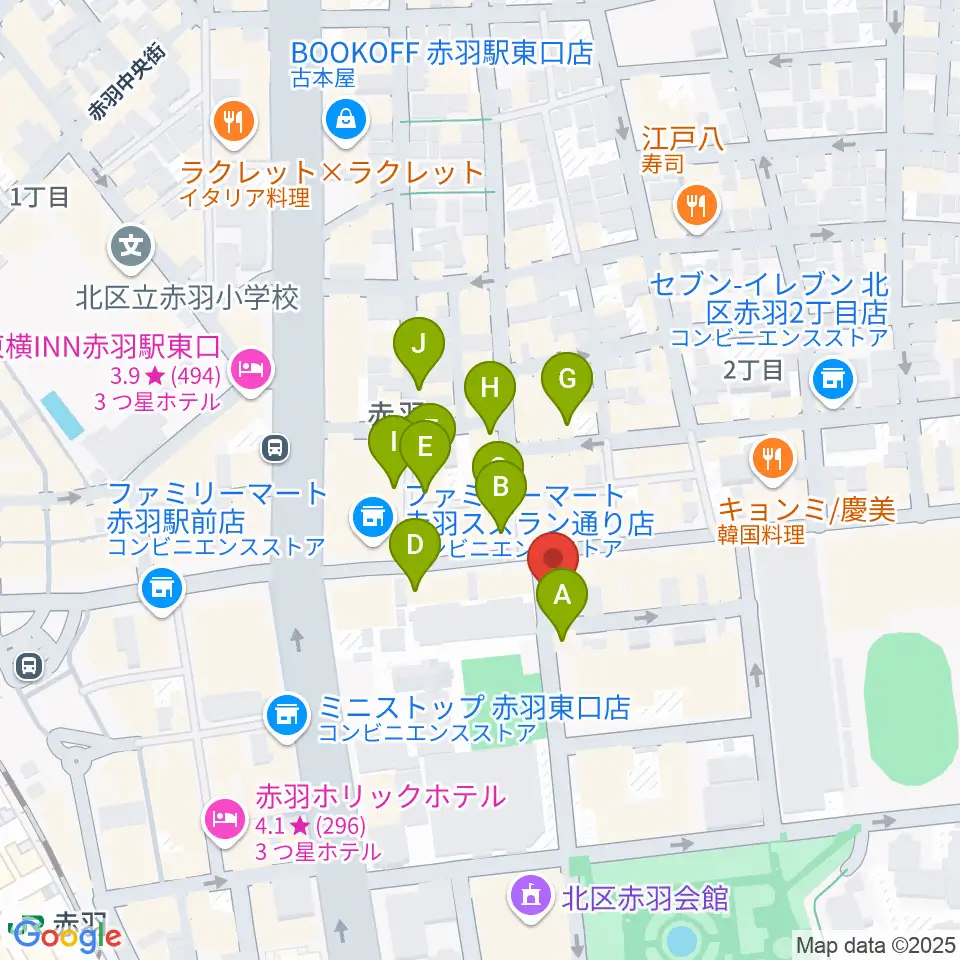 エークラスミュージック赤羽センター周辺のカフェ一覧地図