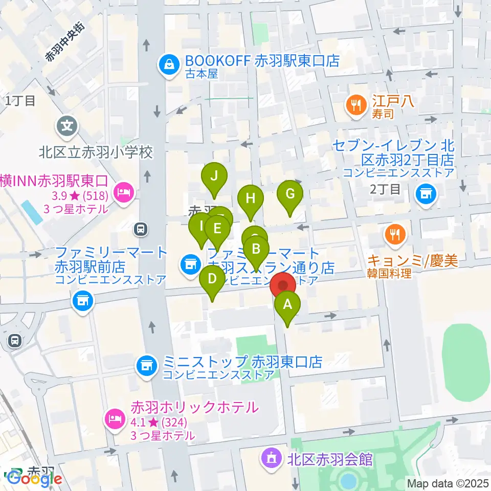 エークラスミュージック赤羽センター周辺のカフェ一覧地図