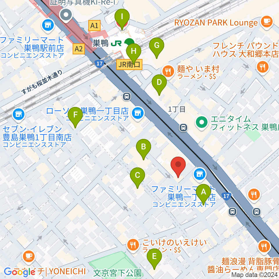 エークラスミュージック 巣鴨センター周辺のカフェ一覧地図