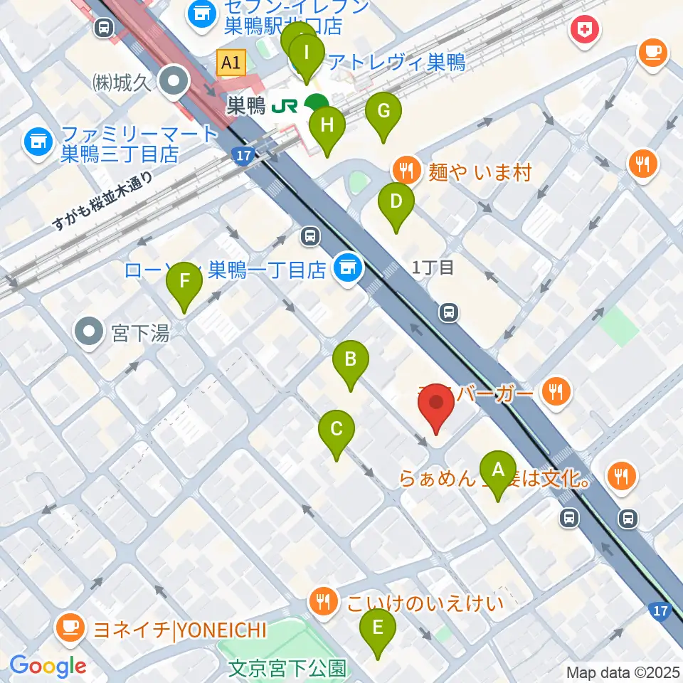 エークラスミュージック 巣鴨センター周辺のカフェ一覧地図