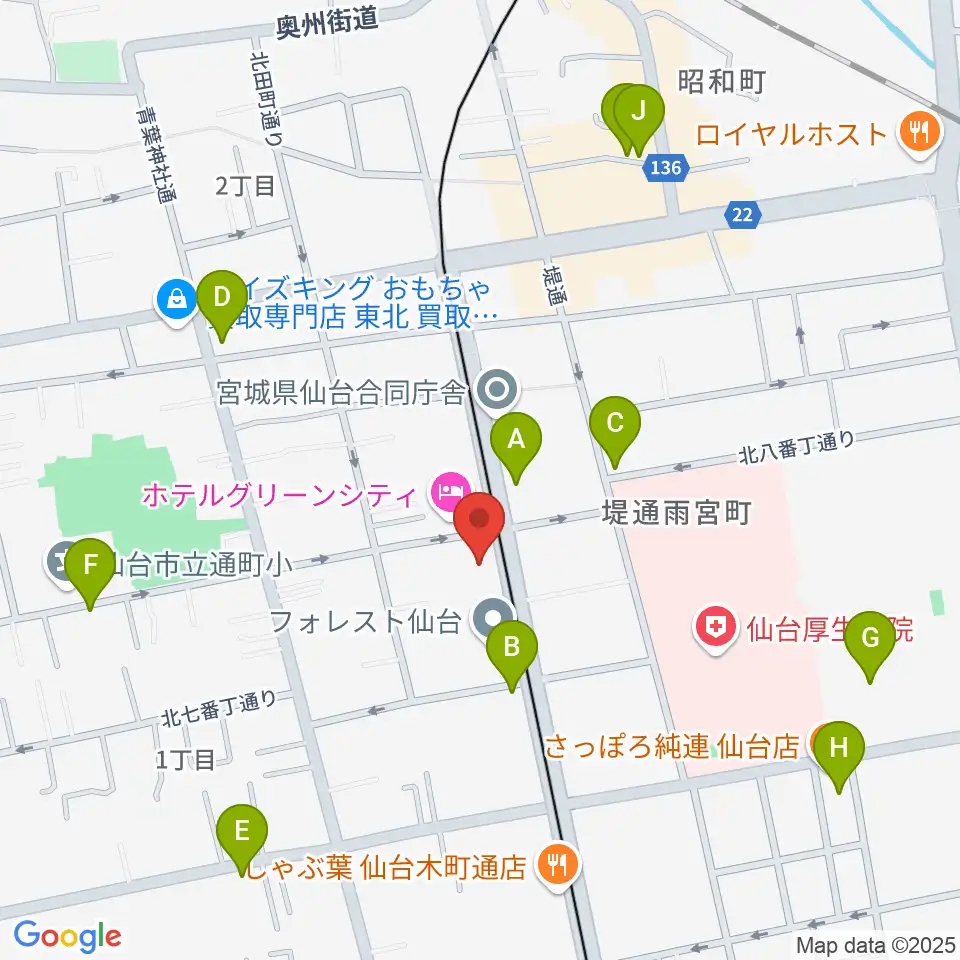 ラフォーレギター教室周辺のカフェ一覧地図