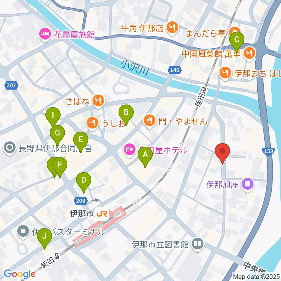 伊那楽器 音楽教室周辺のカフェ一覧地図