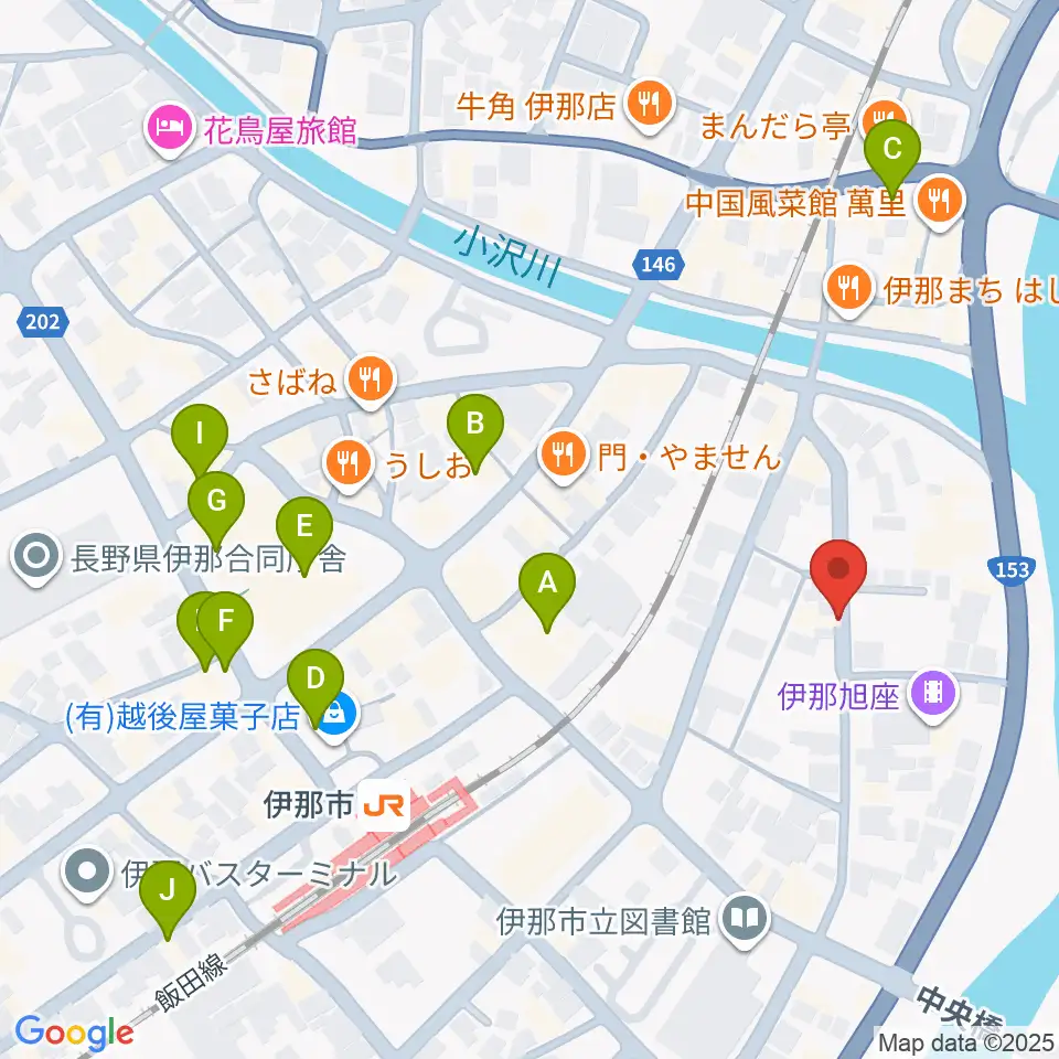伊那楽器 音楽教室周辺のカフェ一覧地図