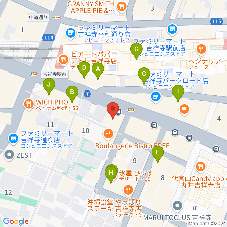 宮地楽器MUSICJOY吉祥寺周辺のカフェ一覧地図