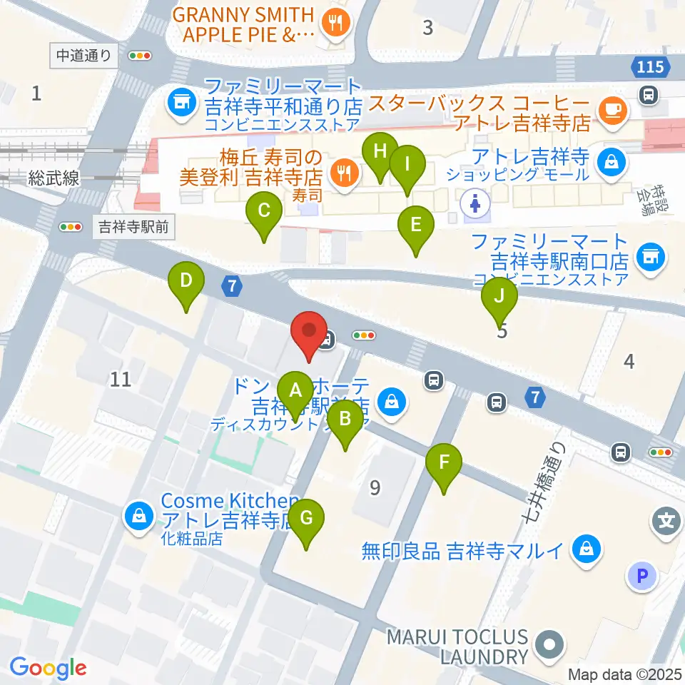 宮地楽器MUSICJOY吉祥寺周辺のカフェ一覧地図