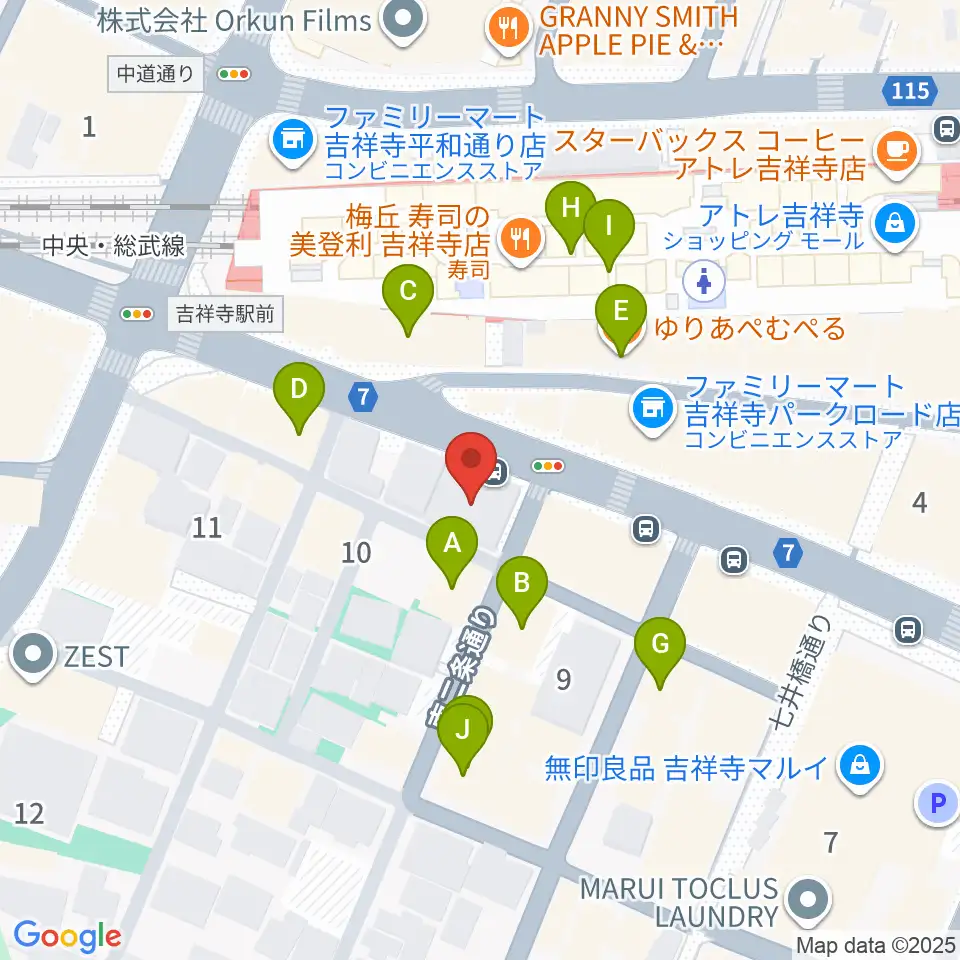 宮地楽器MUSICJOY吉祥寺周辺のカフェ一覧地図