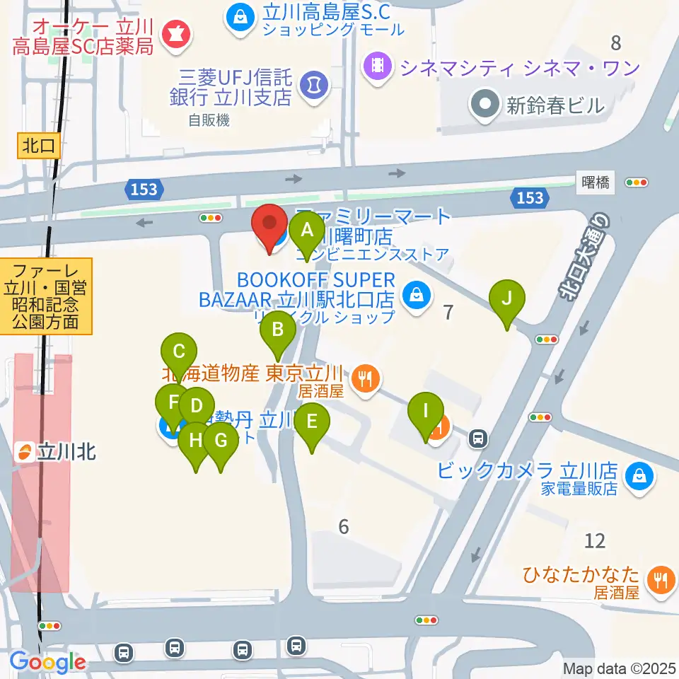 宮地楽器 MUSICJOY立川北周辺のカフェ一覧地図