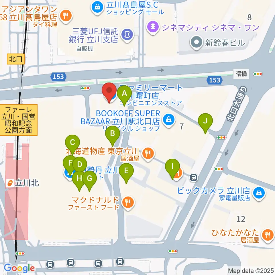 宮地楽器 MUSICJOY立川北周辺のカフェ一覧地図
