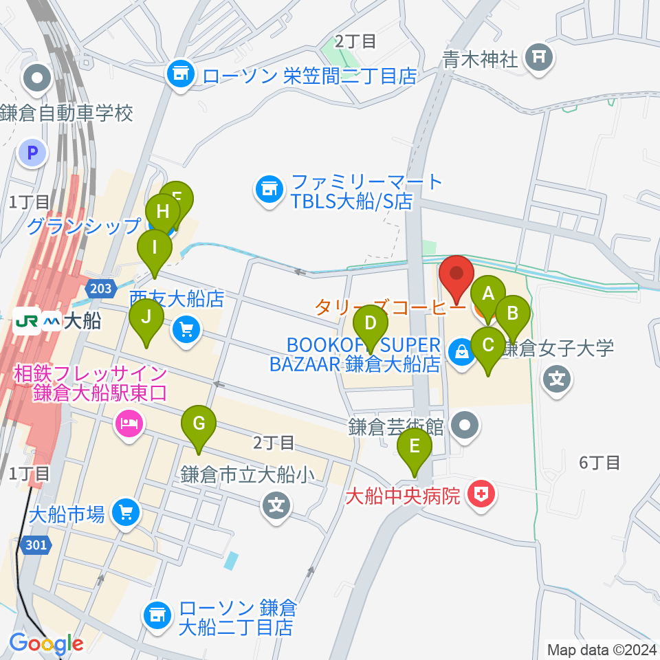 ヨークカルチャーセンター大船周辺のカフェ一覧地図