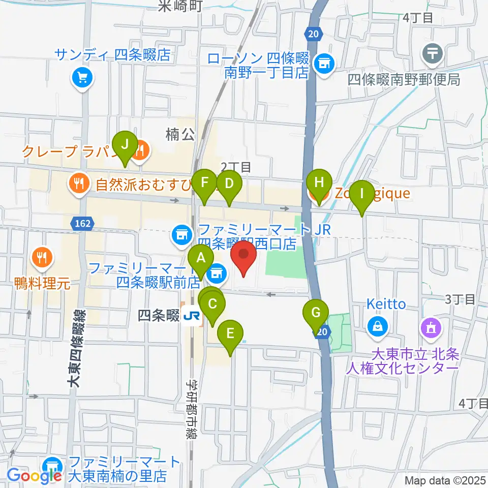 四條畷学園音楽教室周辺のカフェ一覧地図