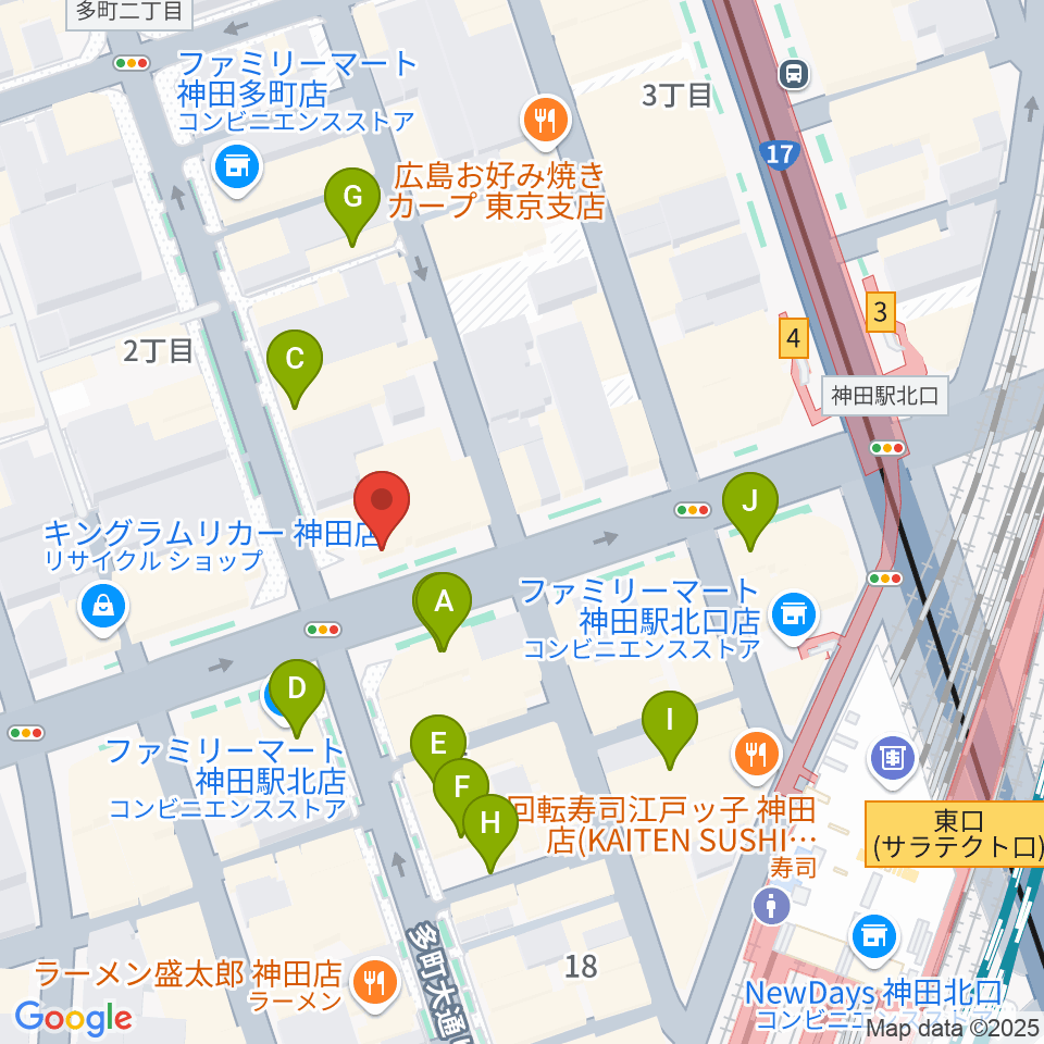 神田音楽学校周辺のカフェ一覧地図