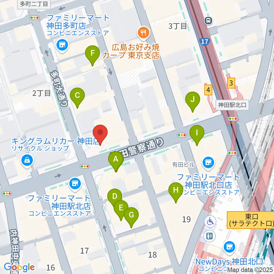 神田音楽学校周辺のカフェ一覧地図