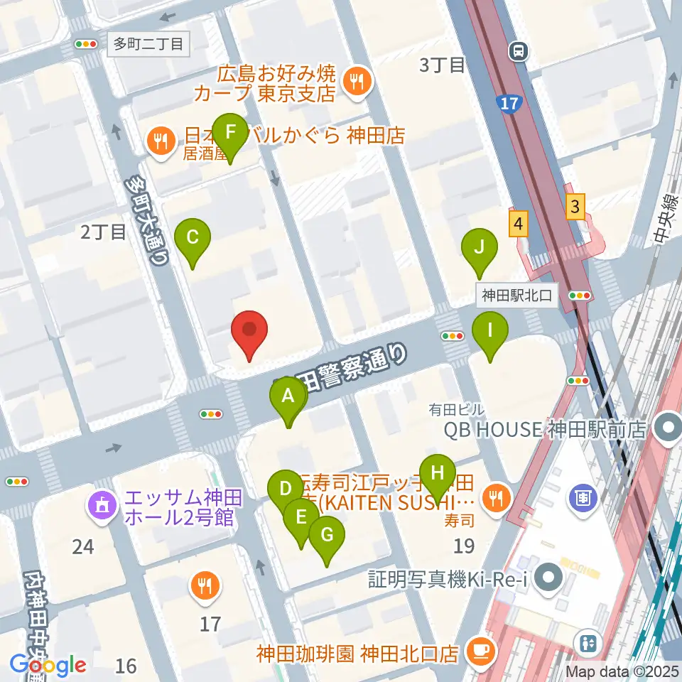 神田音楽学校周辺のカフェ一覧地図