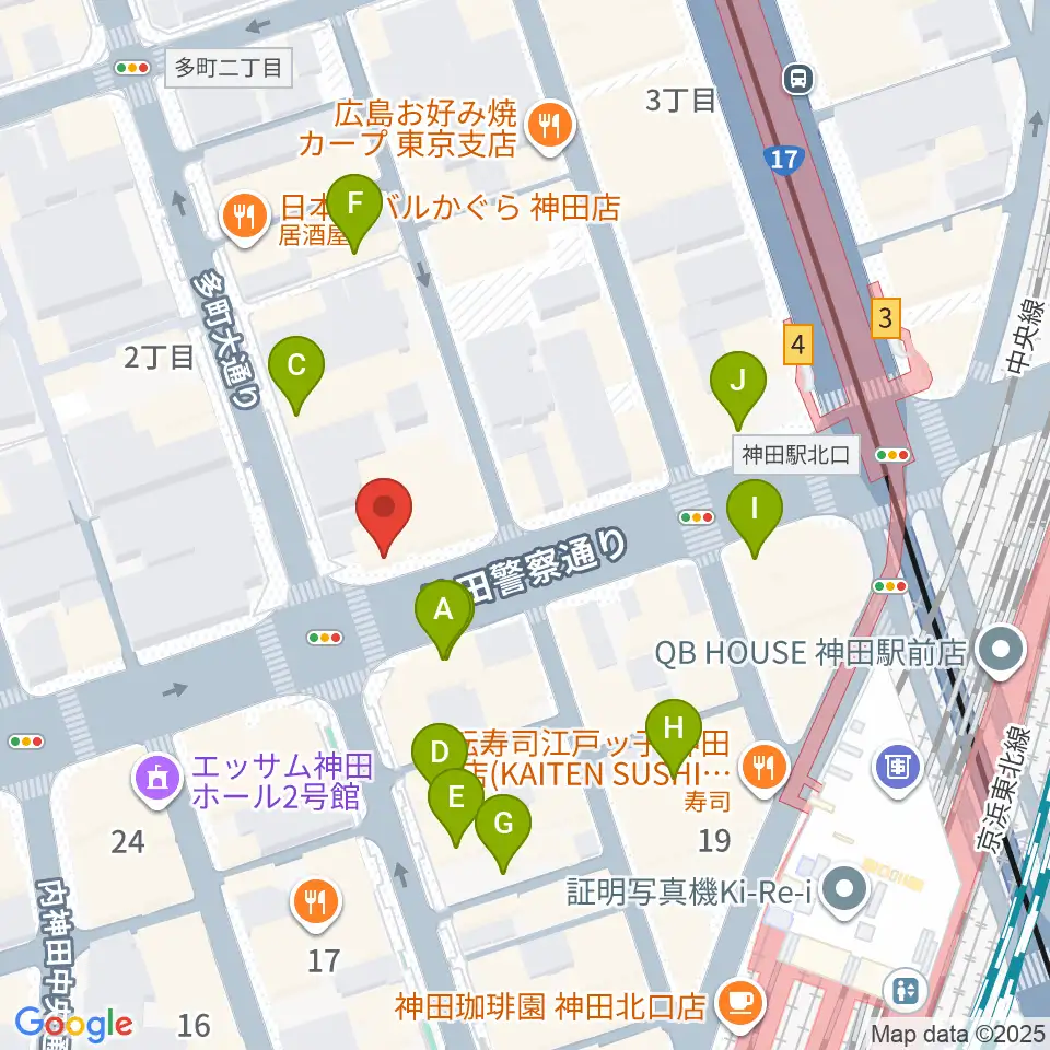 神田音楽学校周辺のカフェ一覧地図
