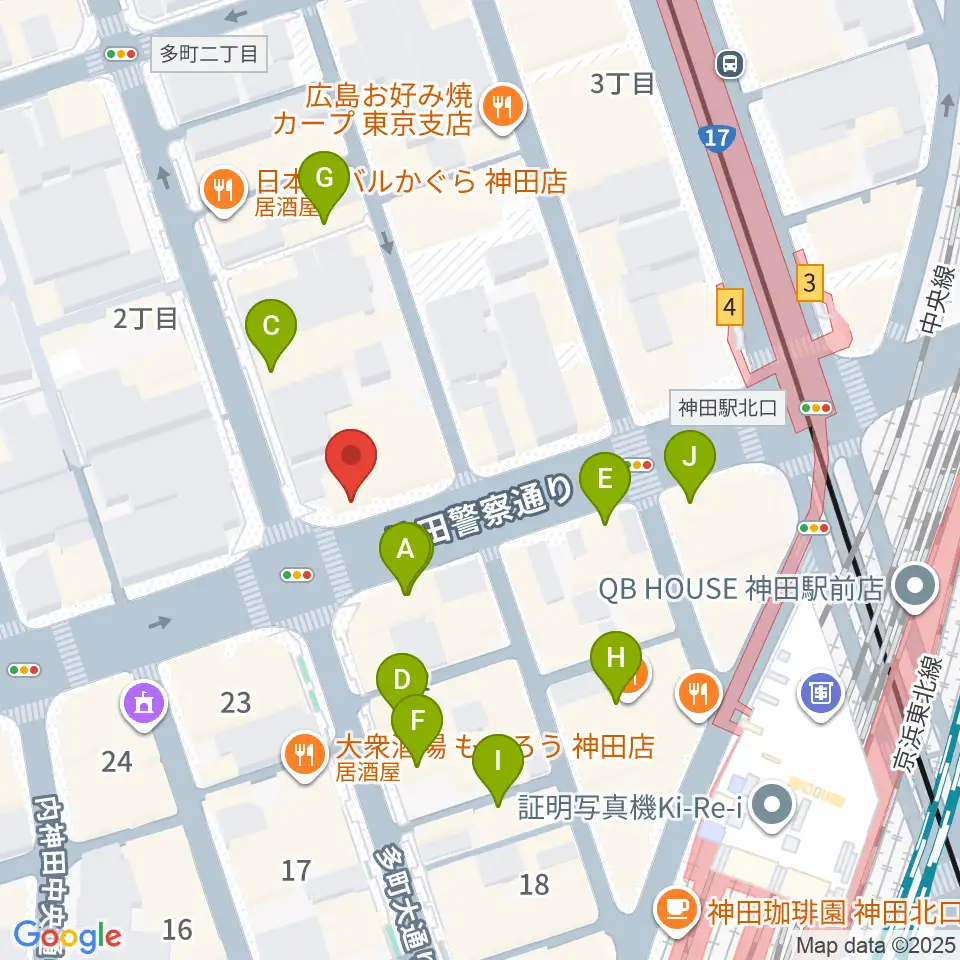 神田音楽学校周辺のカフェ一覧地図