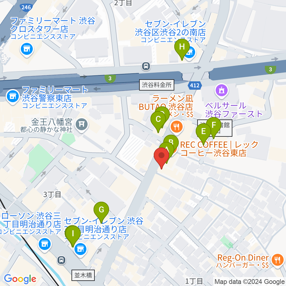 川上楽器 渋谷センター周辺のカフェ一覧地図