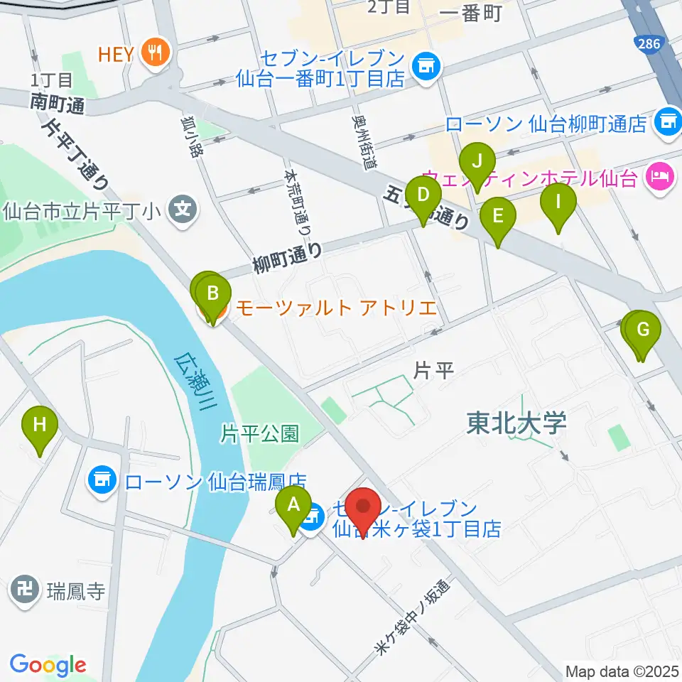 仙台ギター教室 米ヶ袋教室周辺のカフェ一覧地図