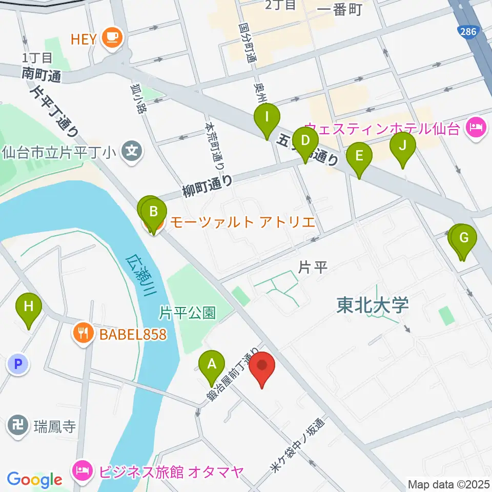 仙台ギター教室 米ヶ袋教室周辺のカフェ一覧地図