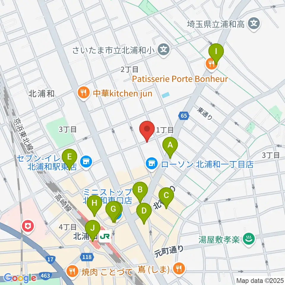 シバタ音楽教室周辺のカフェ一覧地図