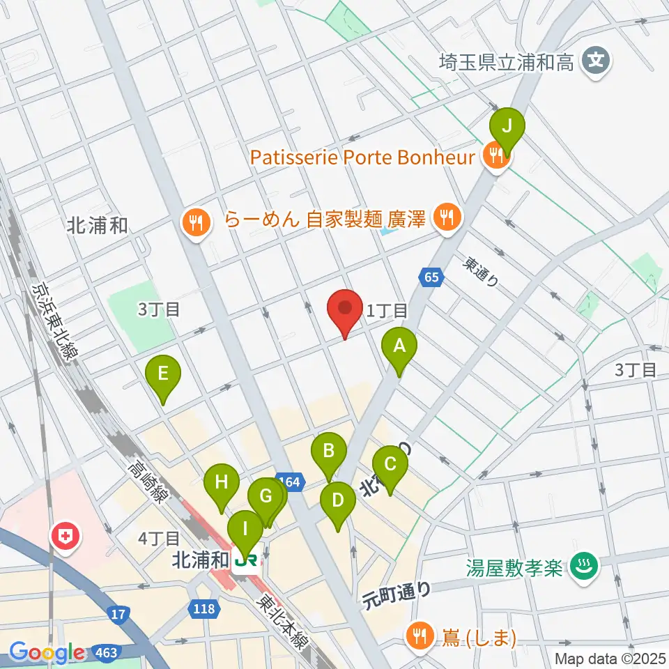 シバタ音楽教室周辺のカフェ一覧地図