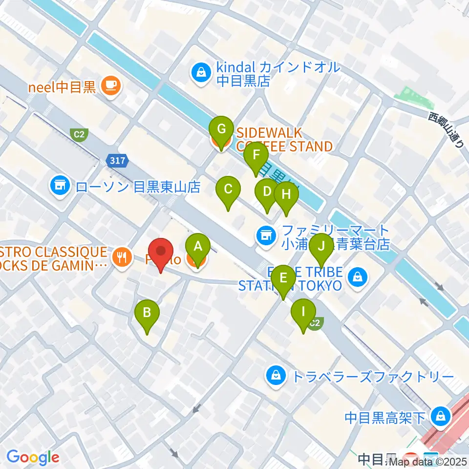 TWO-FIVEギタースクール周辺のカフェ一覧地図