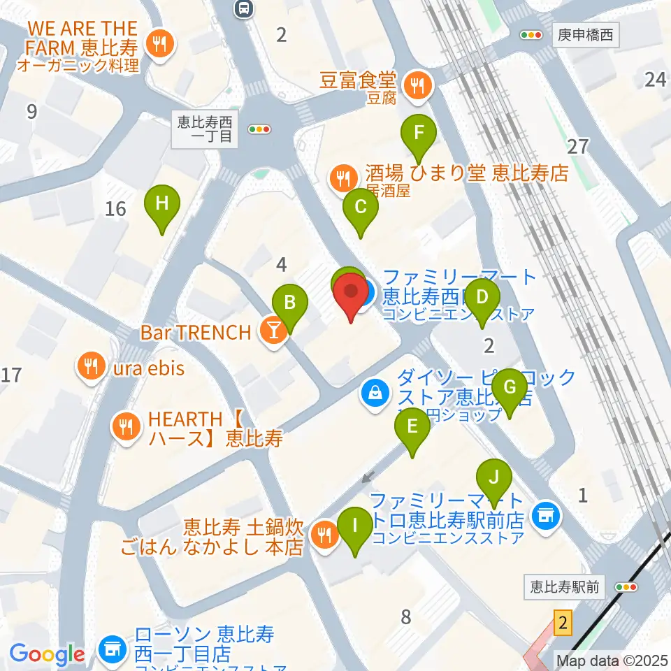 恵比寿ガウディボーカルスクール周辺のカフェ一覧地図