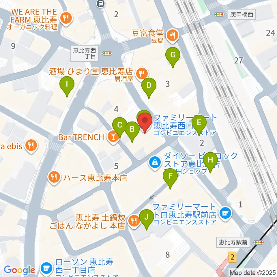 恵比寿ガウディボーカルスクール周辺のカフェ一覧地図