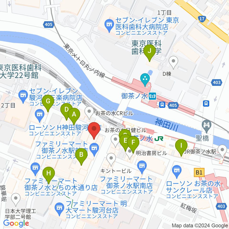 ESPギタークラフトアカデミー東京校周辺のカフェ一覧地図