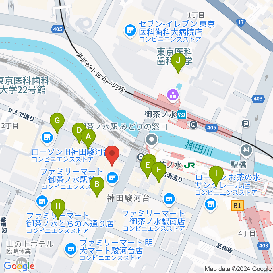 ESPギタークラフトアカデミー東京校周辺のカフェ一覧地図