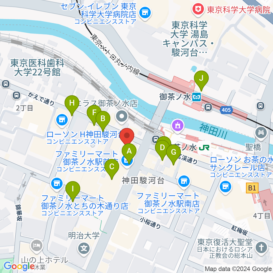 ESPギタークラフトアカデミー東京校周辺のカフェ一覧地図