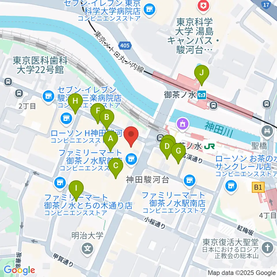 ESPギタークラフトアカデミー東京校周辺のカフェ一覧地図