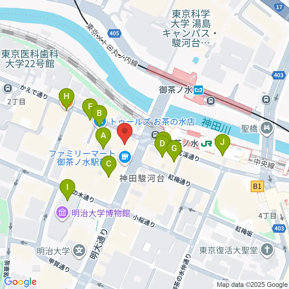 ESPギタークラフトアカデミー東京校周辺のカフェ一覧地図