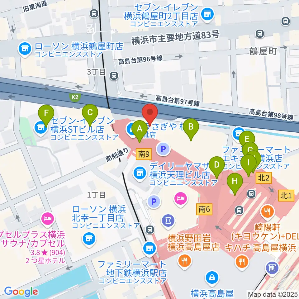 横浜音楽院周辺のカフェ一覧地図