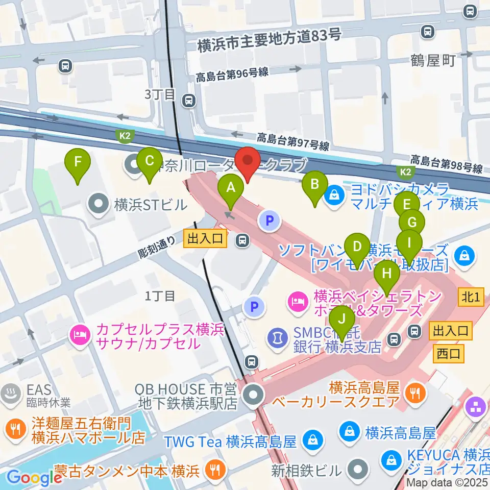 横浜音楽院周辺のカフェ一覧地図