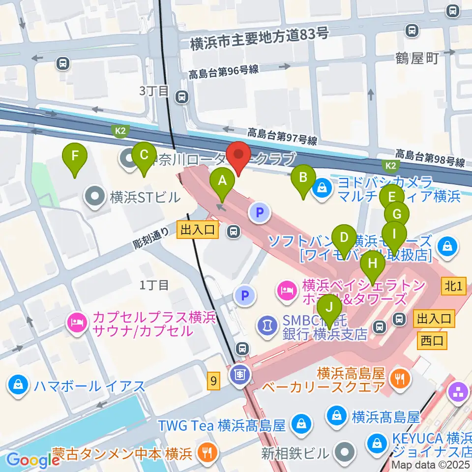 横浜音楽院周辺のカフェ一覧地図