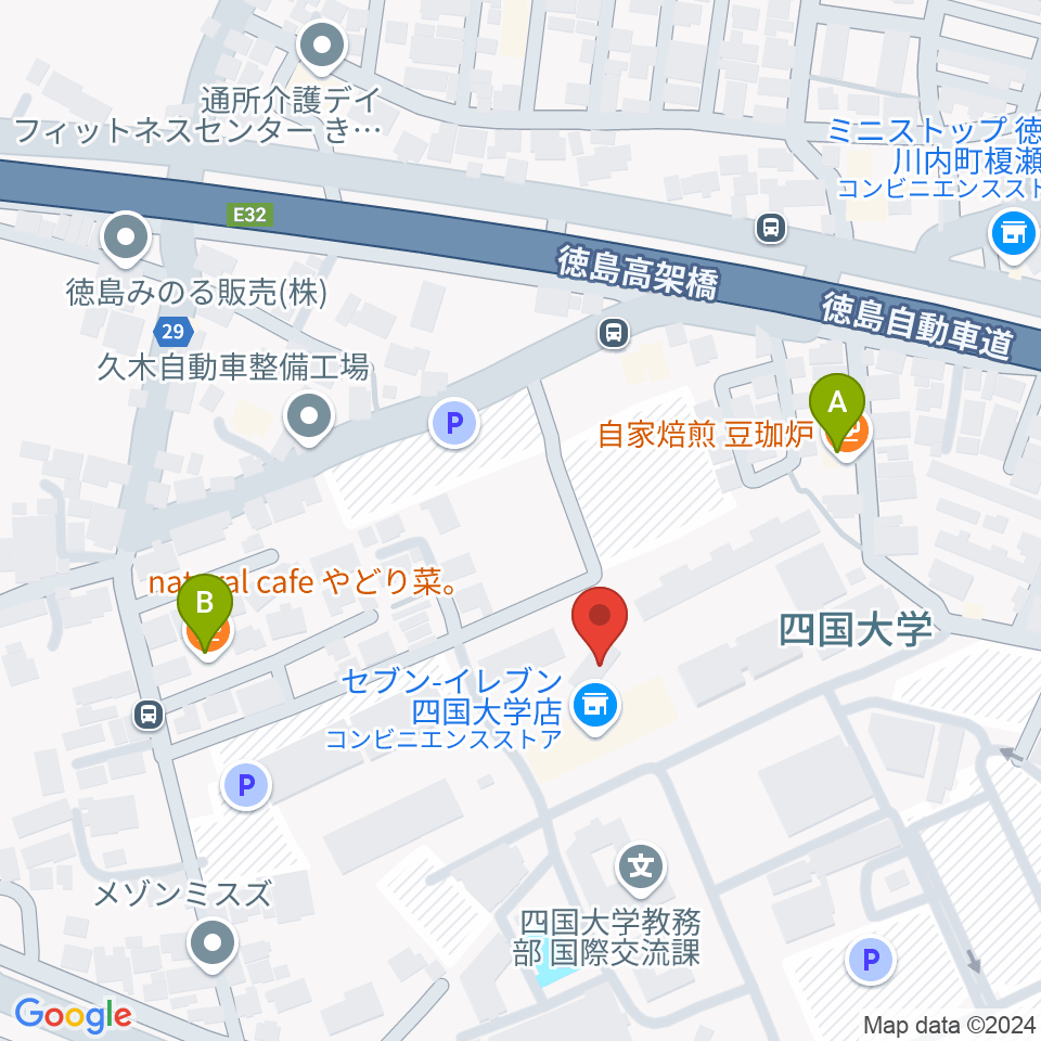 四国大学短期大学部音楽科周辺のカフェ一覧地図