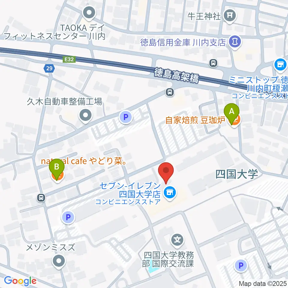 四国大学短期大学部音楽科周辺のカフェ一覧地図